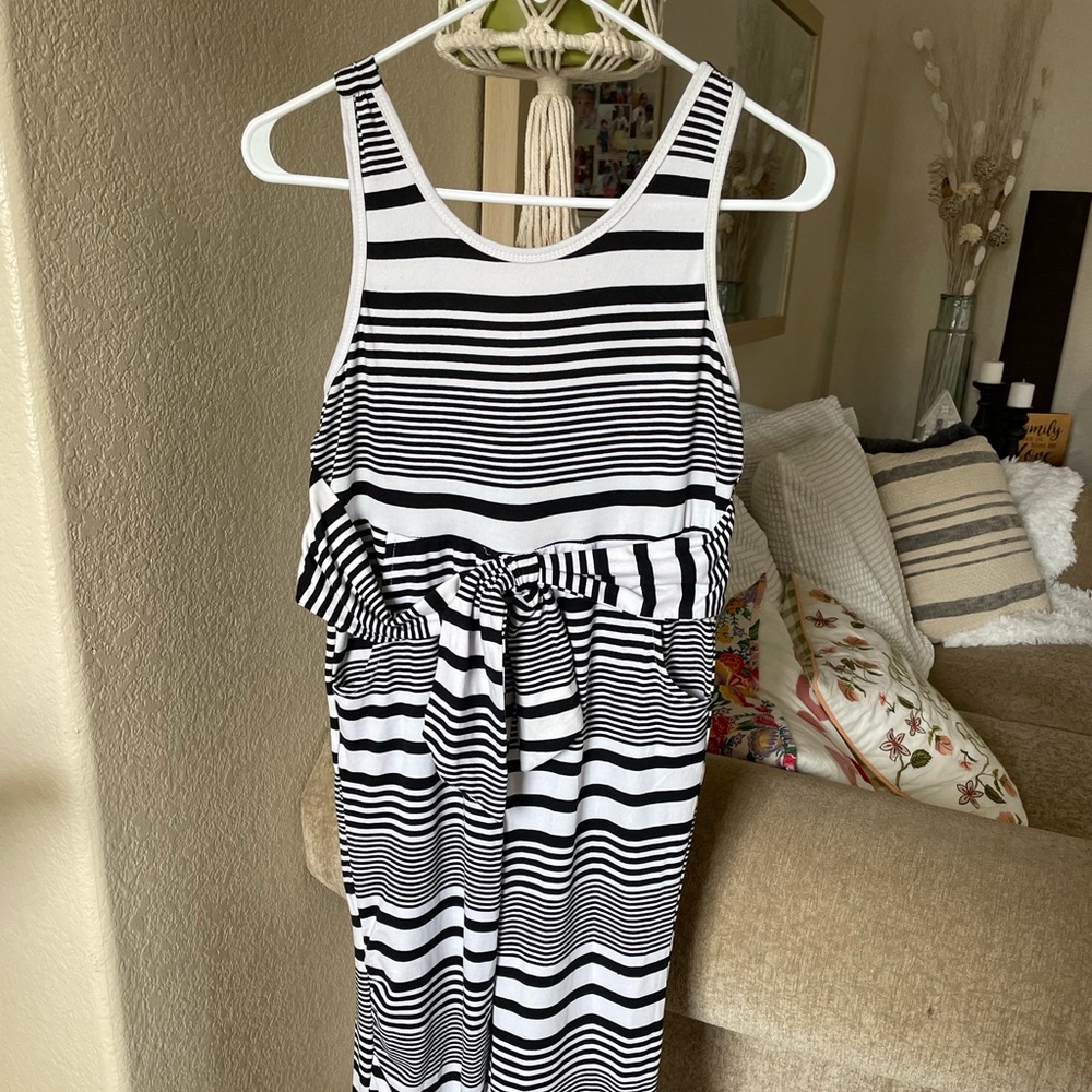 Girls Poof Girl Black & White Striped Jumpsuit